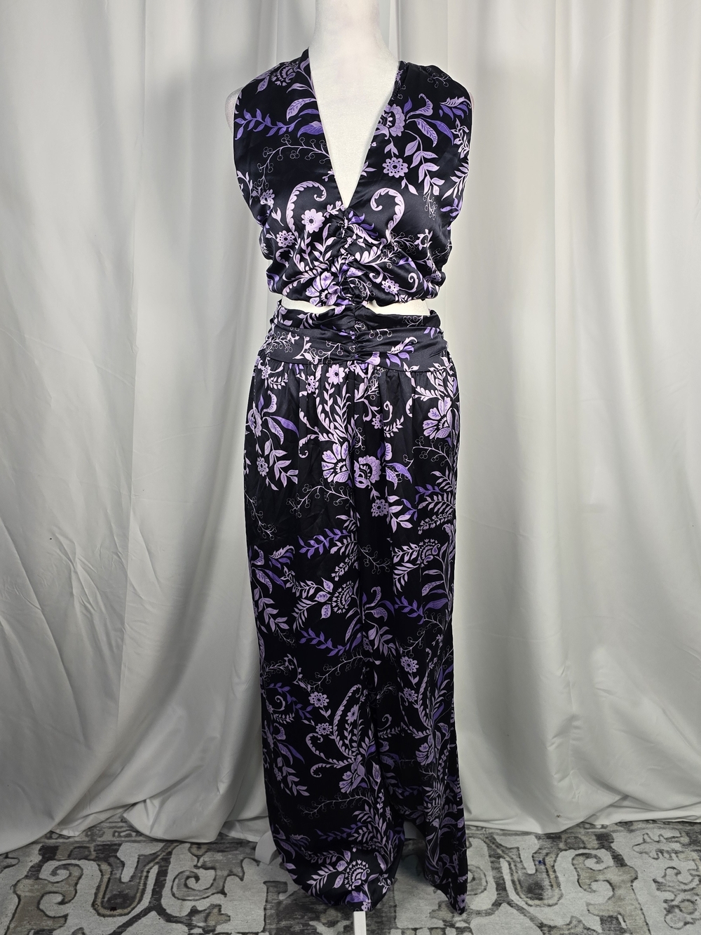 NWT Misa Los Angeles Jumpsuit Indigo Vines Satin Laya Jumpsuit Sz M Purple